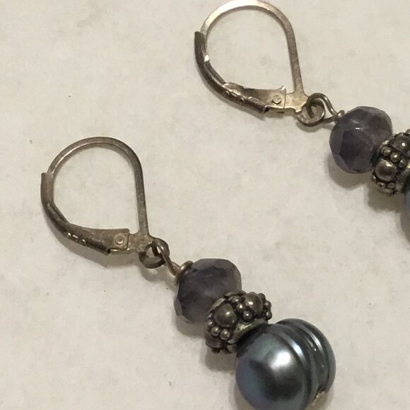 Vintage & gorgeous sterling silver Tahitian pearl clip on earrings - Picture 10 of 15
